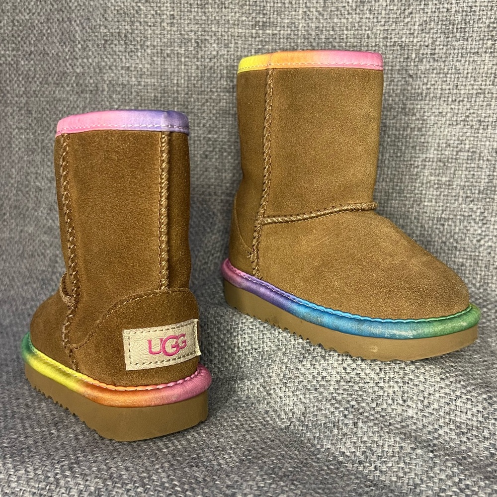 Toddler UGG Tan Boots with Rainbow Trim Toddler Girls Size 6